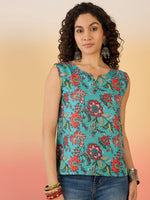 Thumbnail for InWeave Teal Floral Print W/S Top