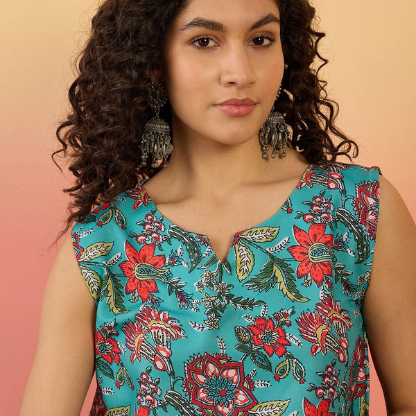 InWeave Teal Floral Print W/S Top - Distacart