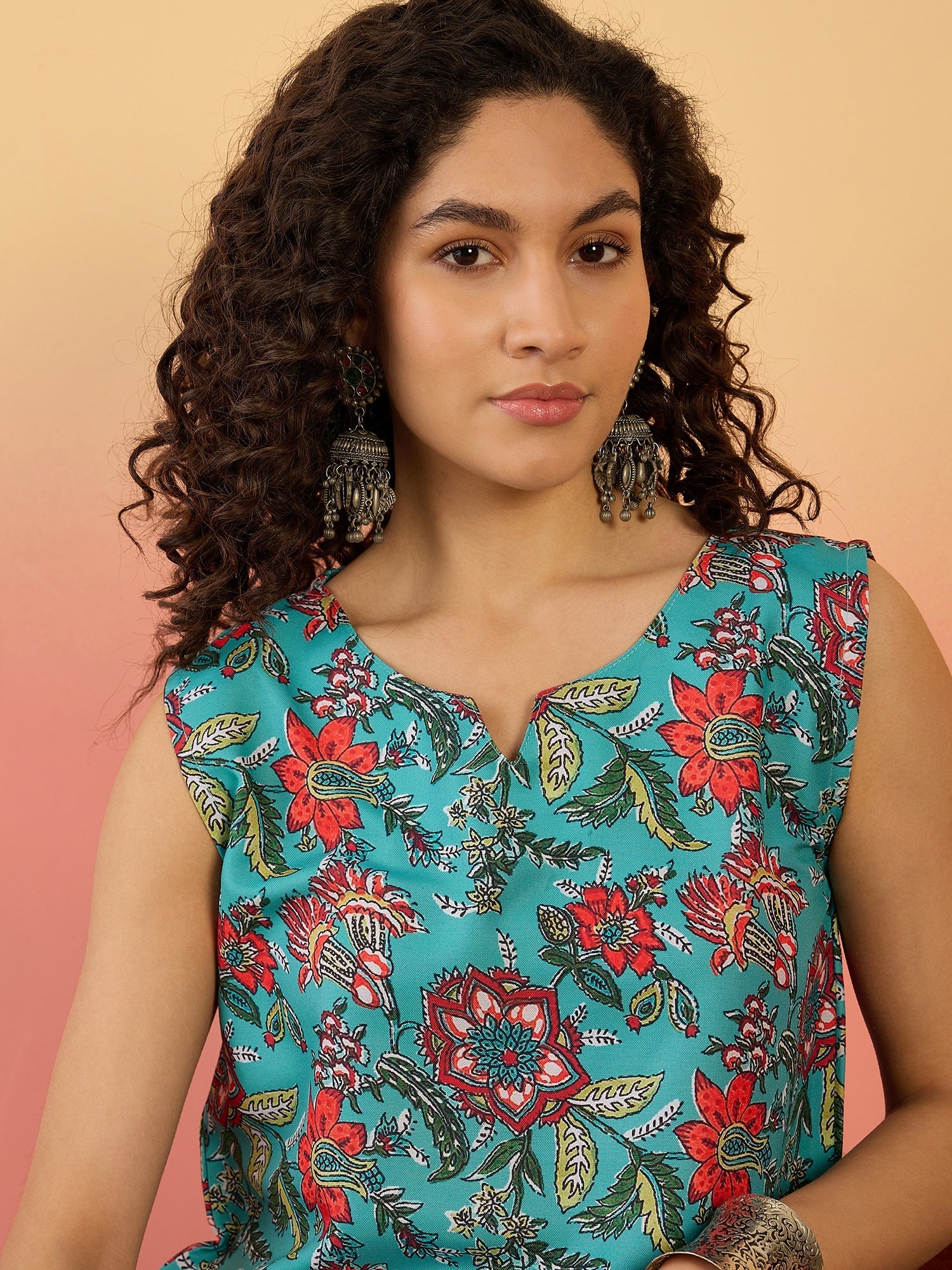 InWeave Teal Floral Print W/S Top - Distacart