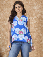 Thumbnail for InWeave Blue White Flower V Neck Top - Distacart