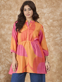 Thumbnail for InWeave Peach Orange Print Mandarin Top