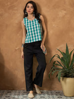 Thumbnail for InWeave Light Blue Big Check Sleeveless Top