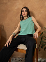 Thumbnail for InWeave Green Small Check Sleeveless Top