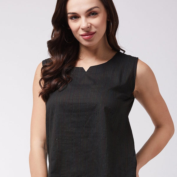 InWeave Black Kantha Sleeveless Top - Distacart