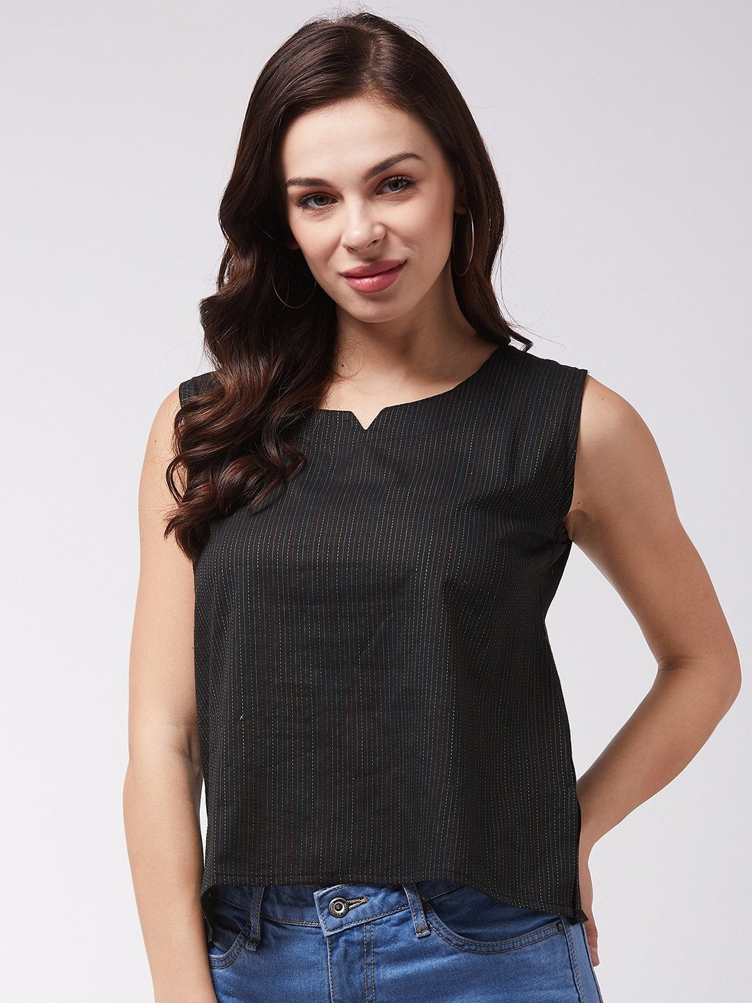 InWeave Black Kantha Sleeveless Top - Distacart