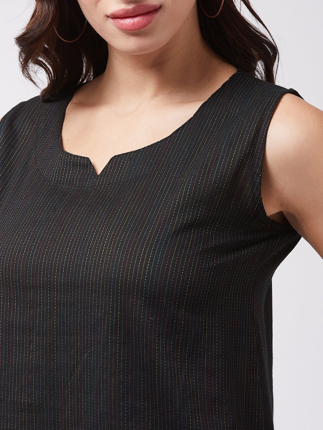 InWeave Black Kantha Sleeveless Top