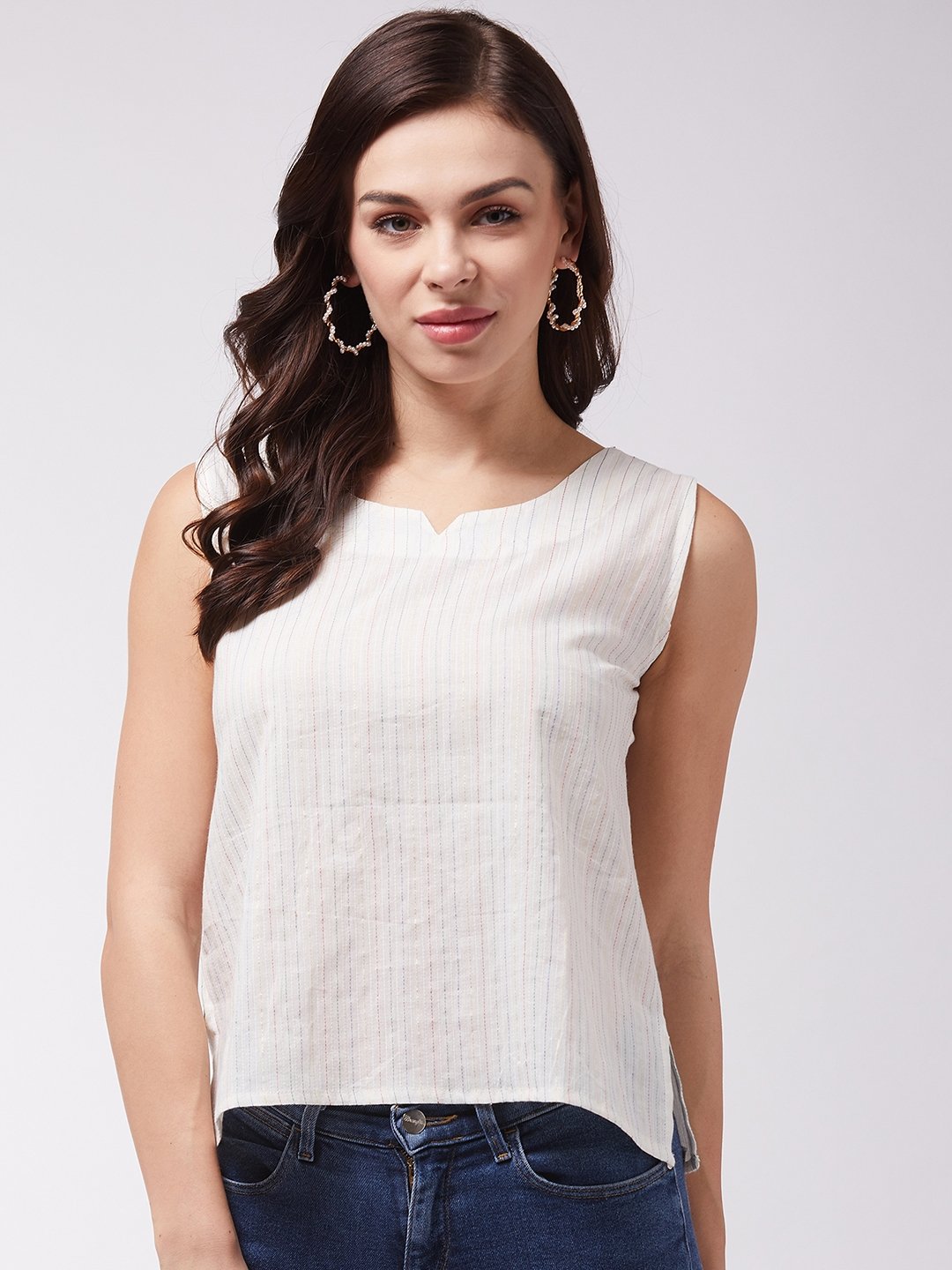 InWeave Off White Kantha Sleeveless Top
