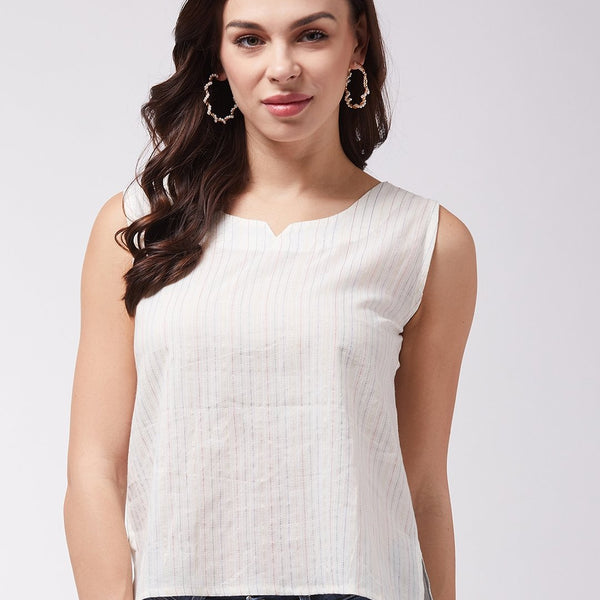 InWeave Off White Kantha Sleeveless Top - Distacart