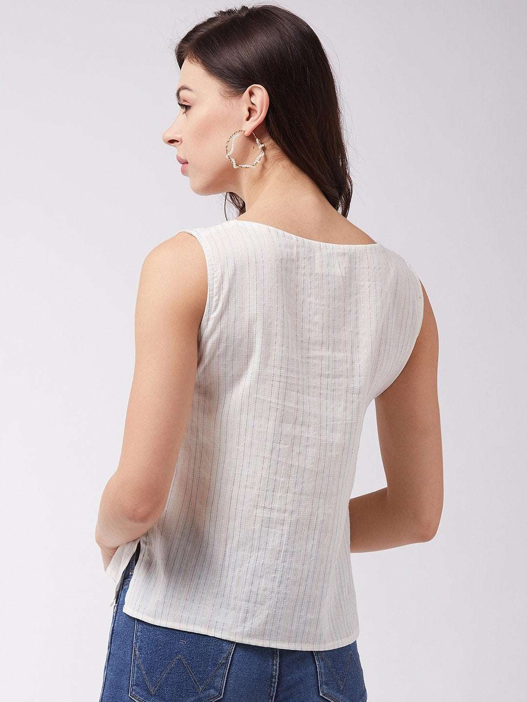 InWeave Off White Kantha Sleeveless Top