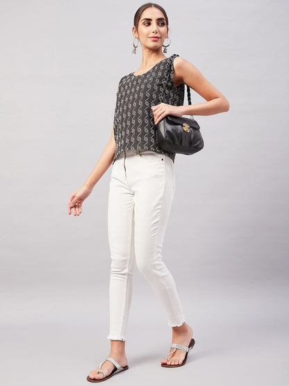 InWeave Black Kantha Ikkat Print W/U Top - Distacart