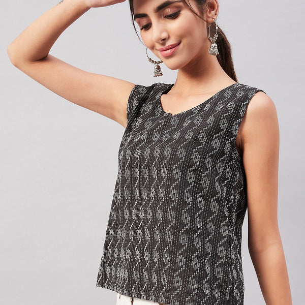 InWeave Black Kantha Ikkat Print W/U Top - Distacart