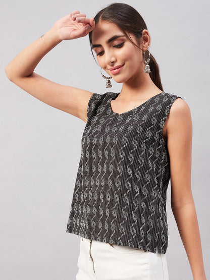 InWeave Black Kantha Ikkat Print W/U Top - Distacart
