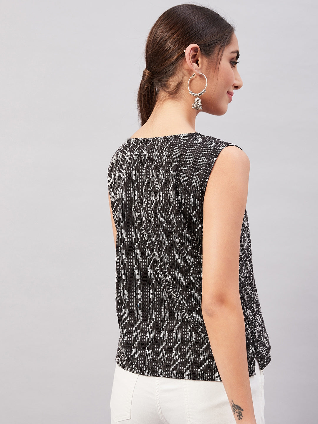InWeave Black Kantha Ikkat Print W/U Top - Distacart