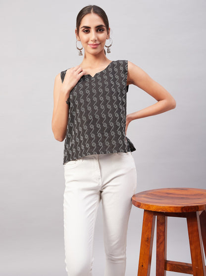 InWeave Black Kantha Ikkat Print W/U Top - Distacart
