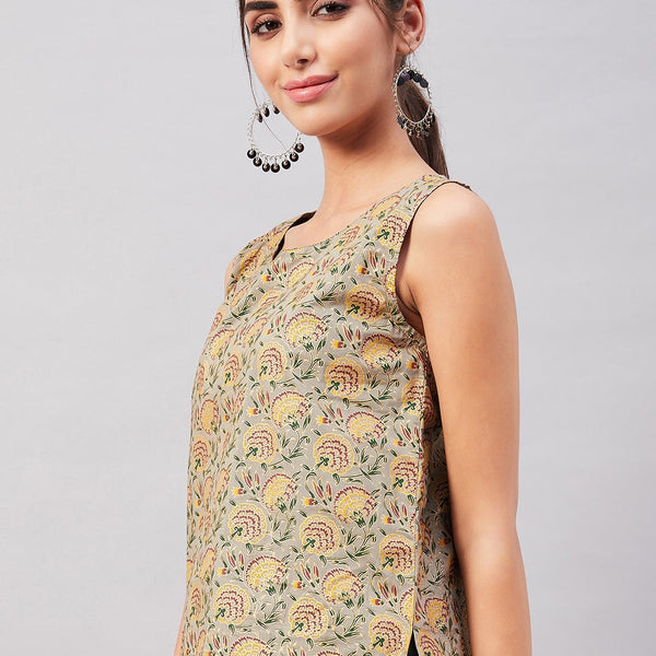 InWeave Grey Gold Floral W/U Top - Distacart