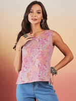 Thumbnail for InWeave Pink Coral Floral Print W/U Top