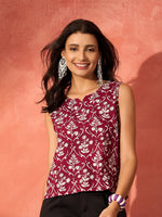 Thumbnail for InWeave Wine Cream Floral Print W/U Top