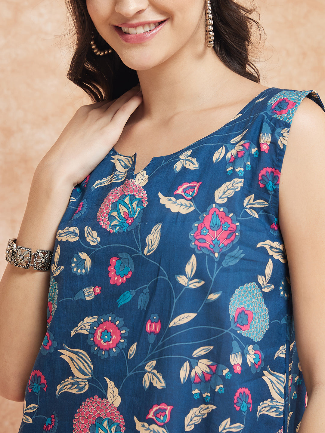 InWeave Blue Pink Kalamkari Top - Distacart