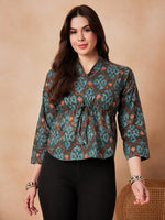 Thumbnail for InWeave Aqua Pearl Shawl Neck Top