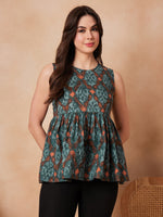 Thumbnail for InWeave Aqua Pearl Abstract Printed Round Neck Top