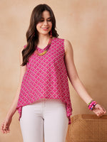 Thumbnail for InWeave Pink Pyramid Kantha High Low W/S Top