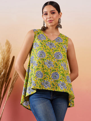 InWeave Sunset Yellow Floral Print V Neck W/S Top - Distacart
