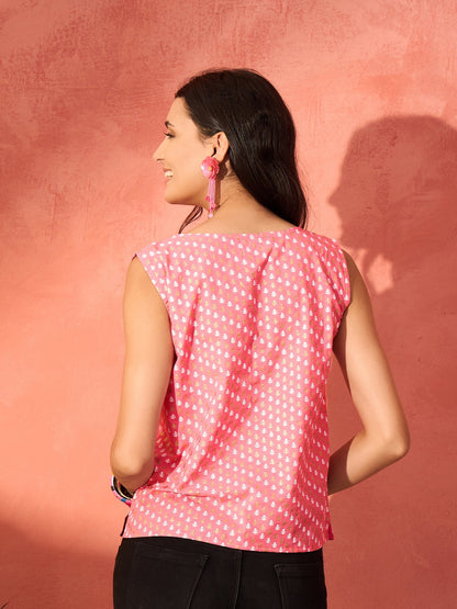 InWeave Pink White Gold Dot Print W/S Top - Distacart