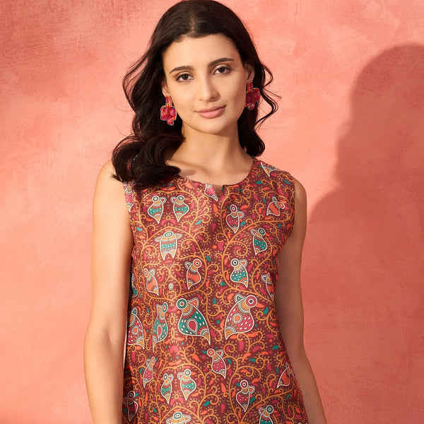 InWeave Rust Bird Jaal Print W/S Top - Distacart