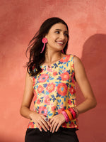 Thumbnail for InWeave Butter Yellow Big Floral Print W/S Top