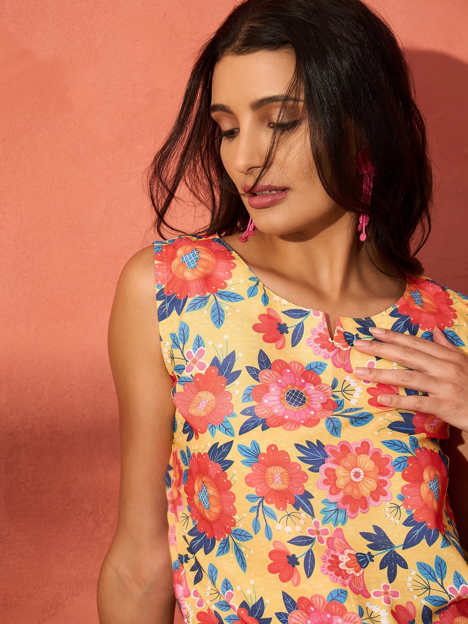InWeave Butter Yellow Big Floral Print W/S Top - Distacart