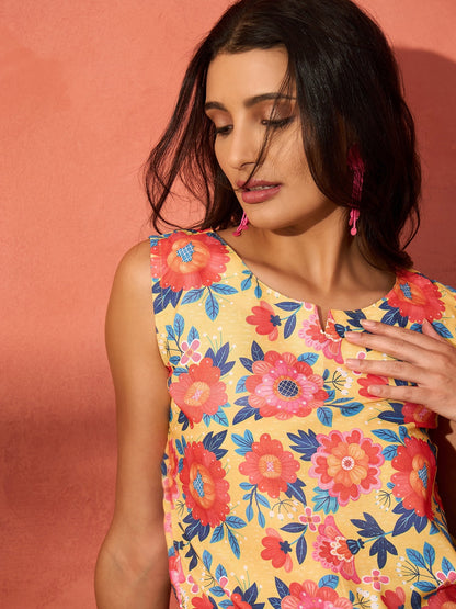 InWeave Butter Yellow Big Floral Print W/S Top - Distacart