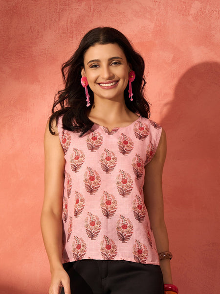 InWeave Peach Printed W/S Top