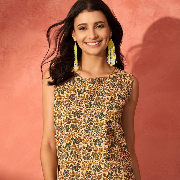 InWeave Light Brown Kalamkari W/S Top - Distacart