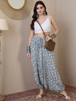 Thumbnail for InWeave Powder Blue Ikkat Print Harem Pant