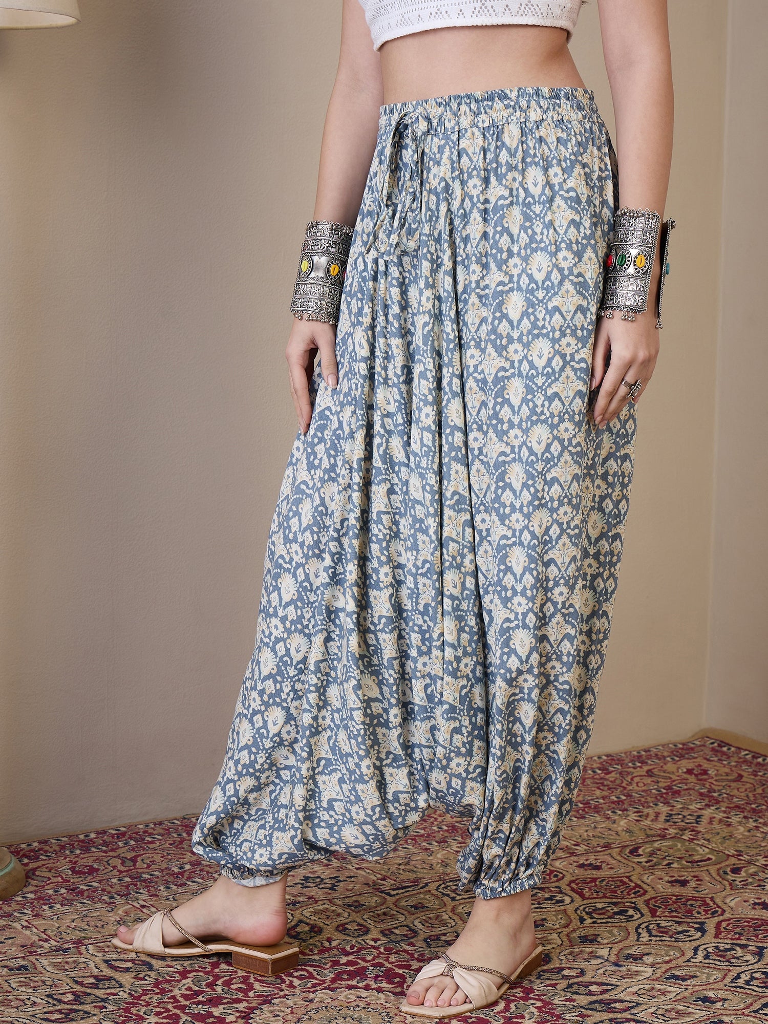 InWeave Powder Blue Ikkat Print Harem Pant - Distacart