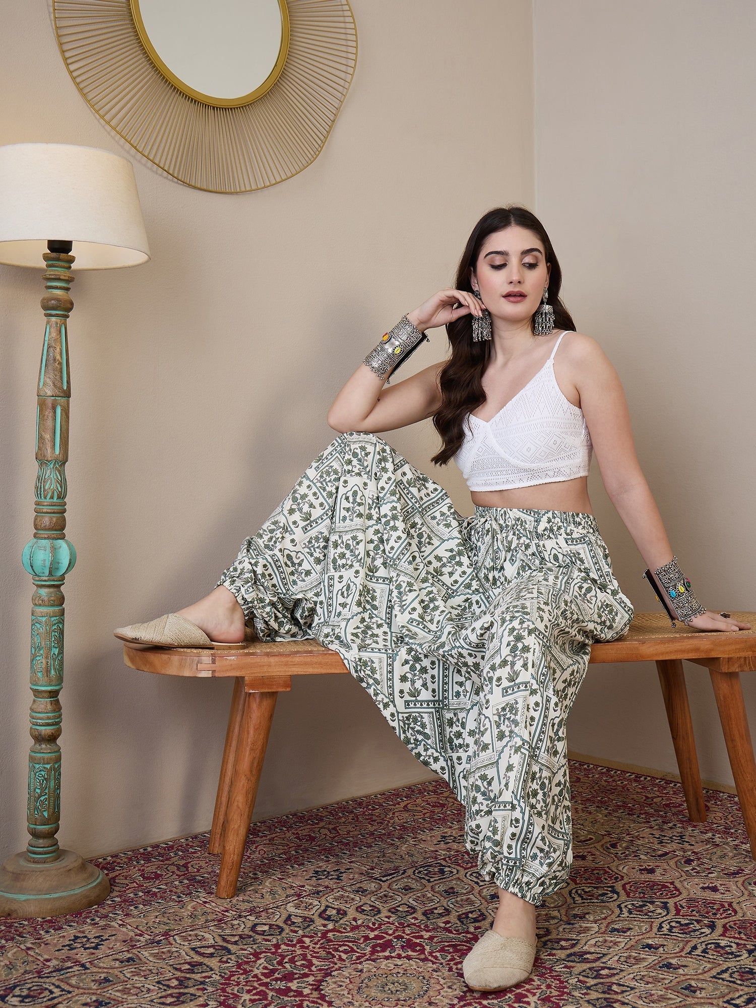 InWeave Sea Green Ethnic Window Harem Pant - Distacart