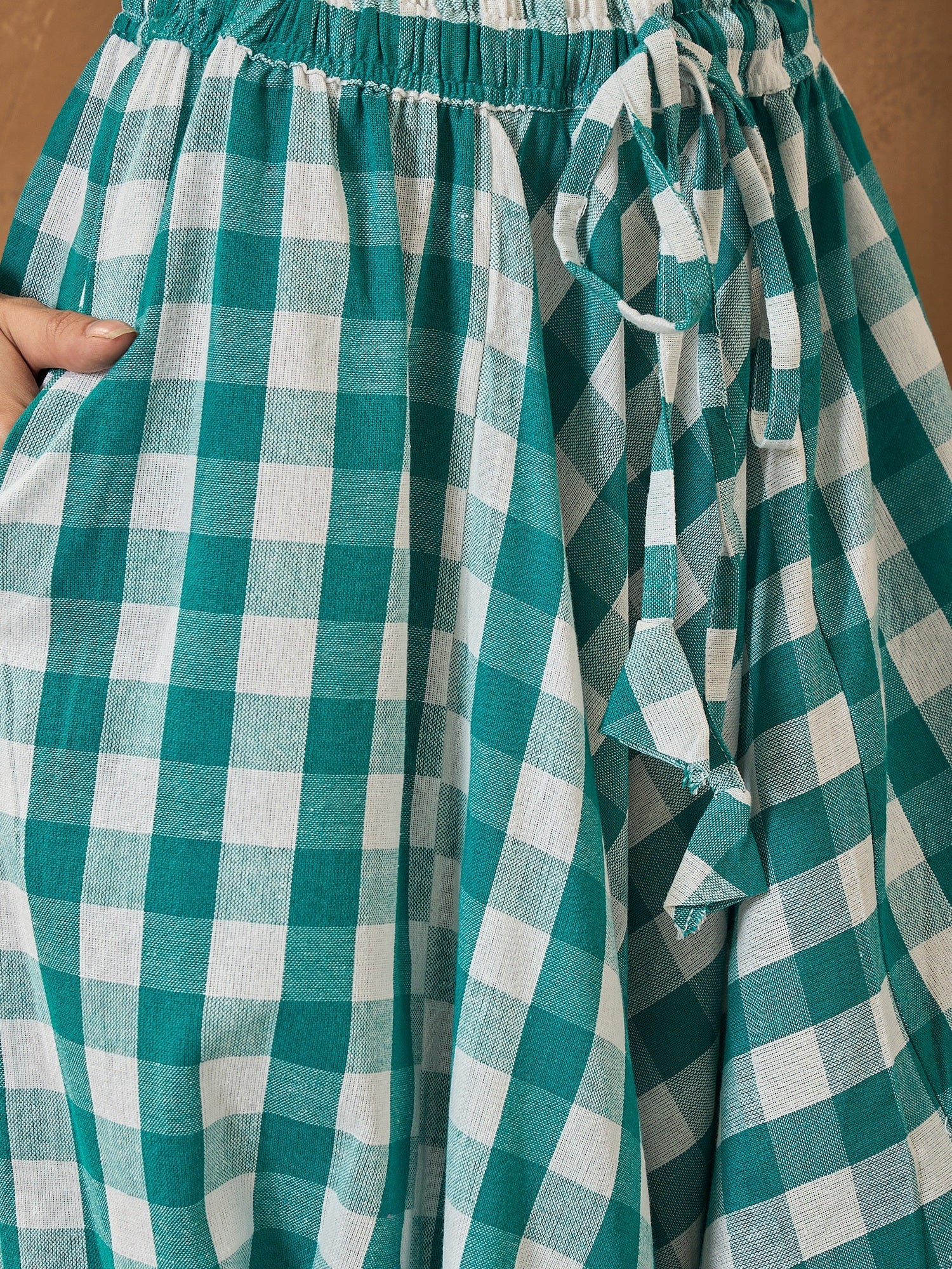 InWeave Light Blue Big Check Cowl Harem - Distacart