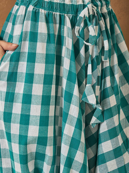 InWeave Light Blue Big Check Cowl Harem - Distacart