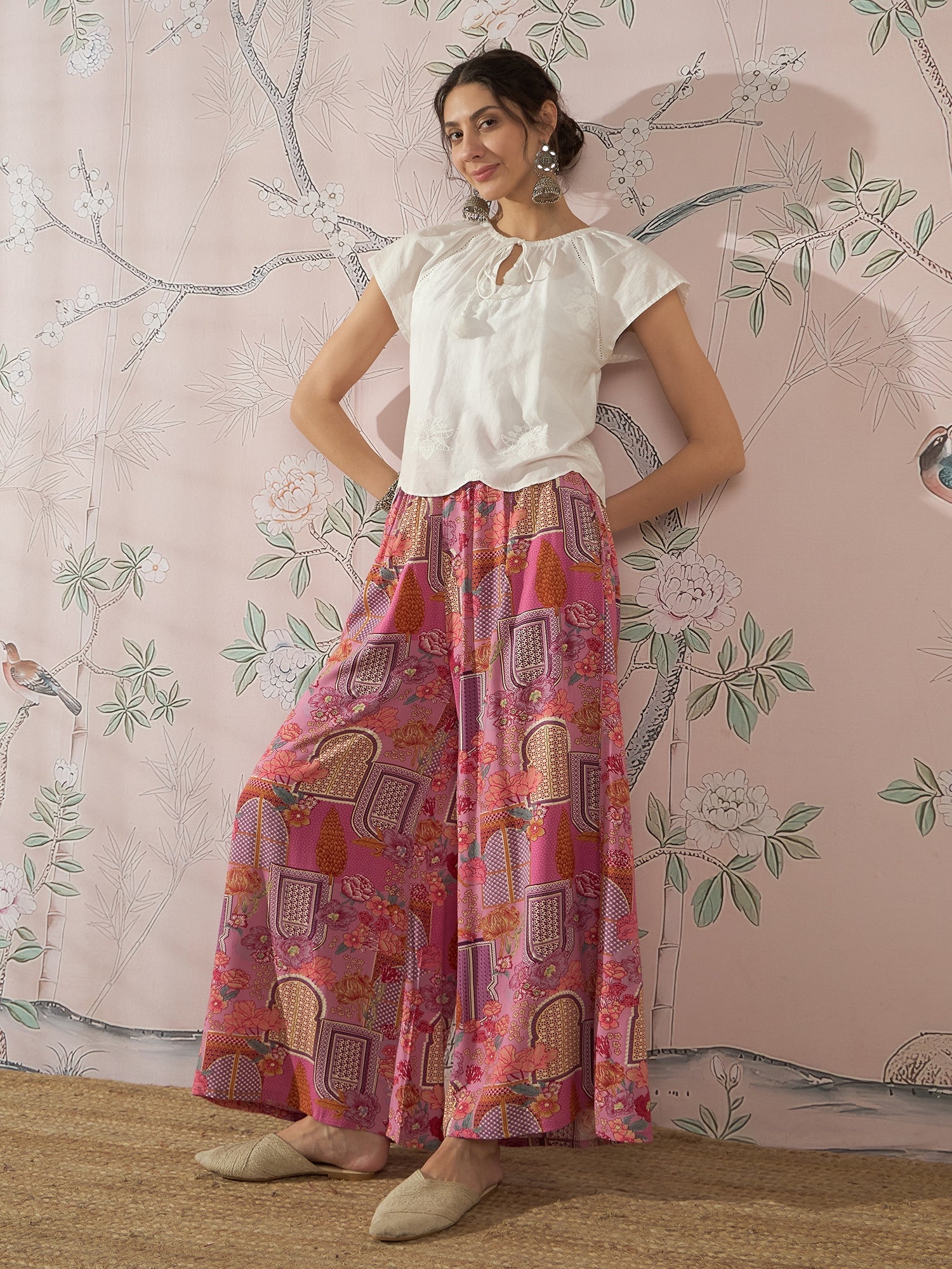 InWeave Dull Pink Window Palazzo - Distacart