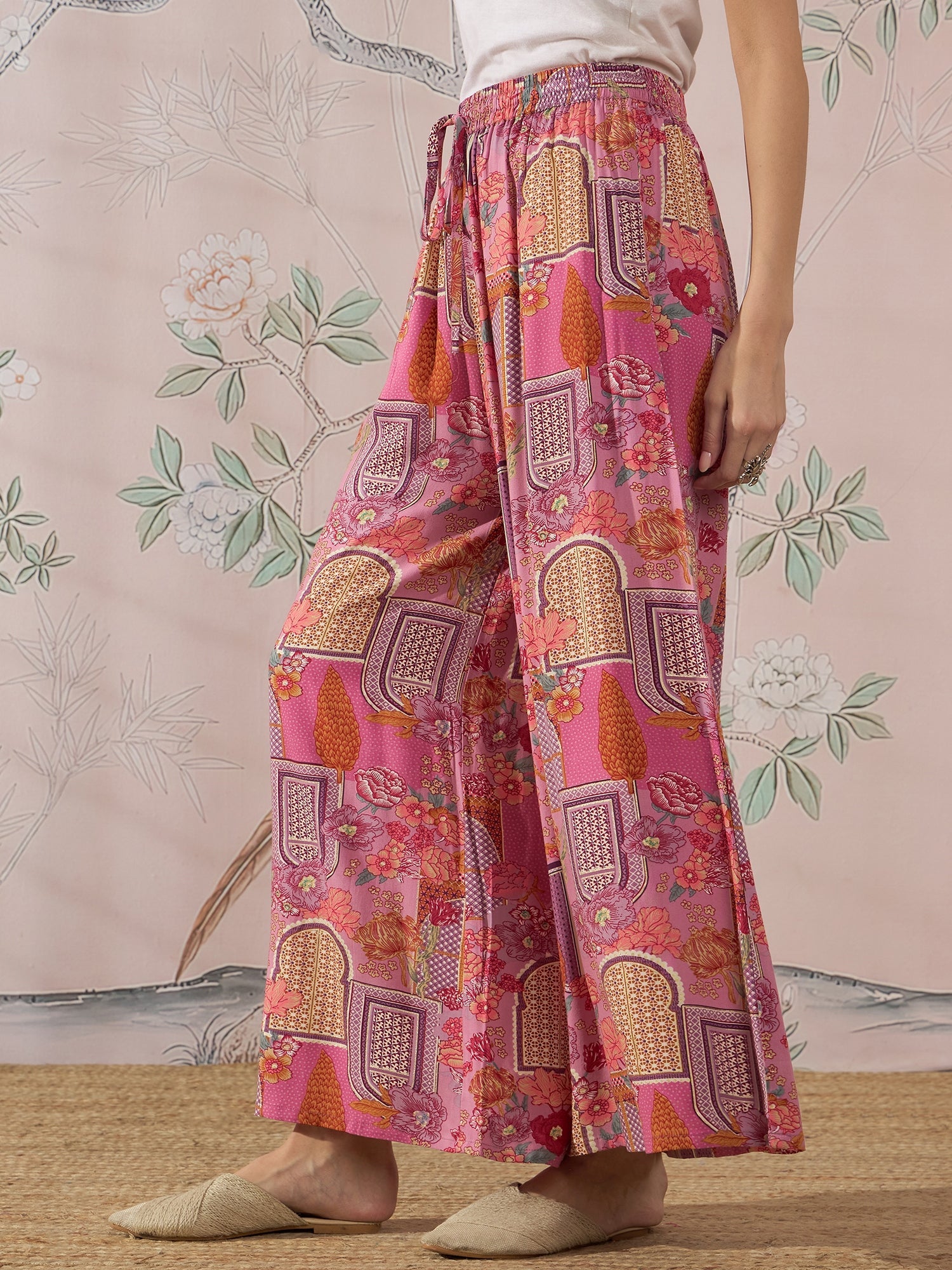 InWeave Dull Pink Window Palazzo - Distacart