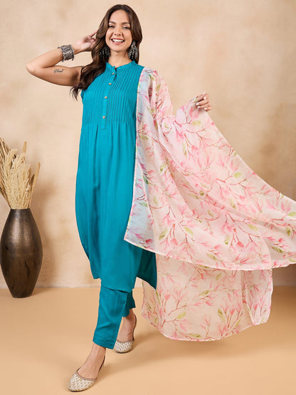 InWeave White Peach Floral Print Organza Dupatta - Distacart
