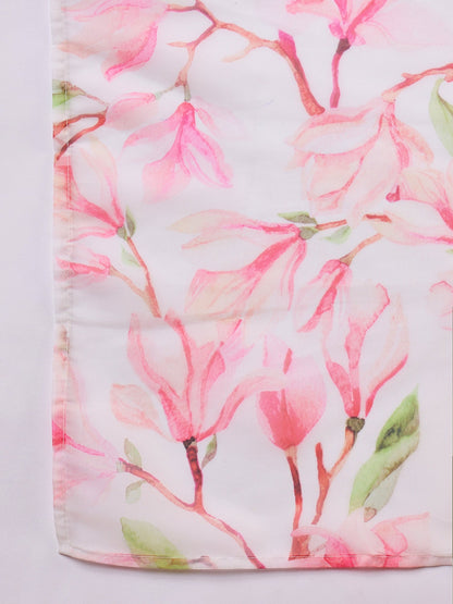 InWeave White Peach Floral Print Organza Dupatta - Distacart
