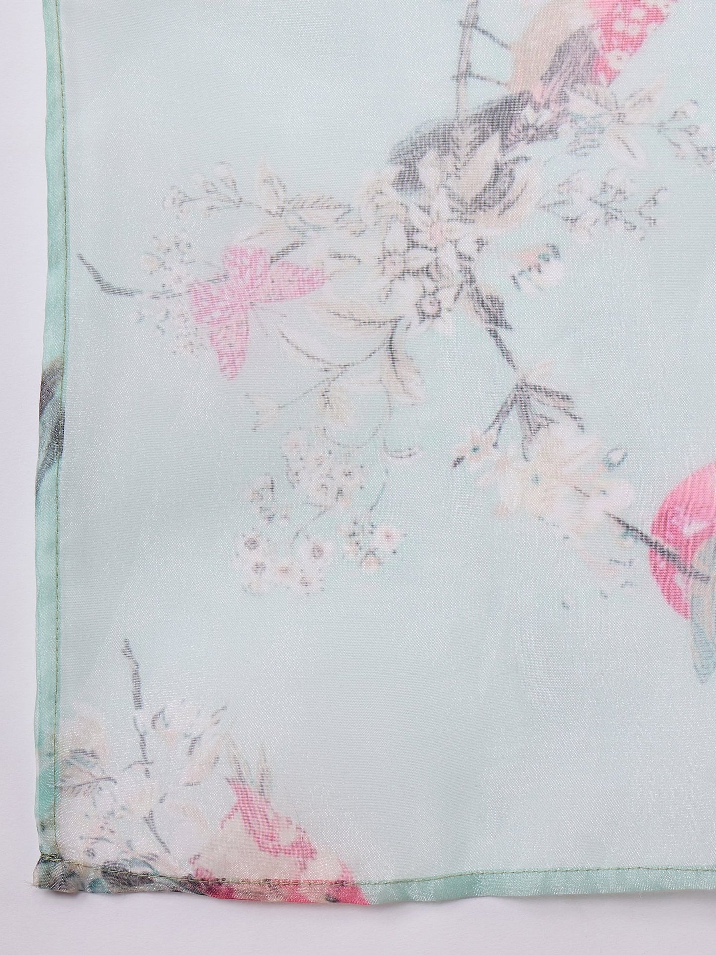 InWeave Teal Bird Print Organza Dupatta - Distacart