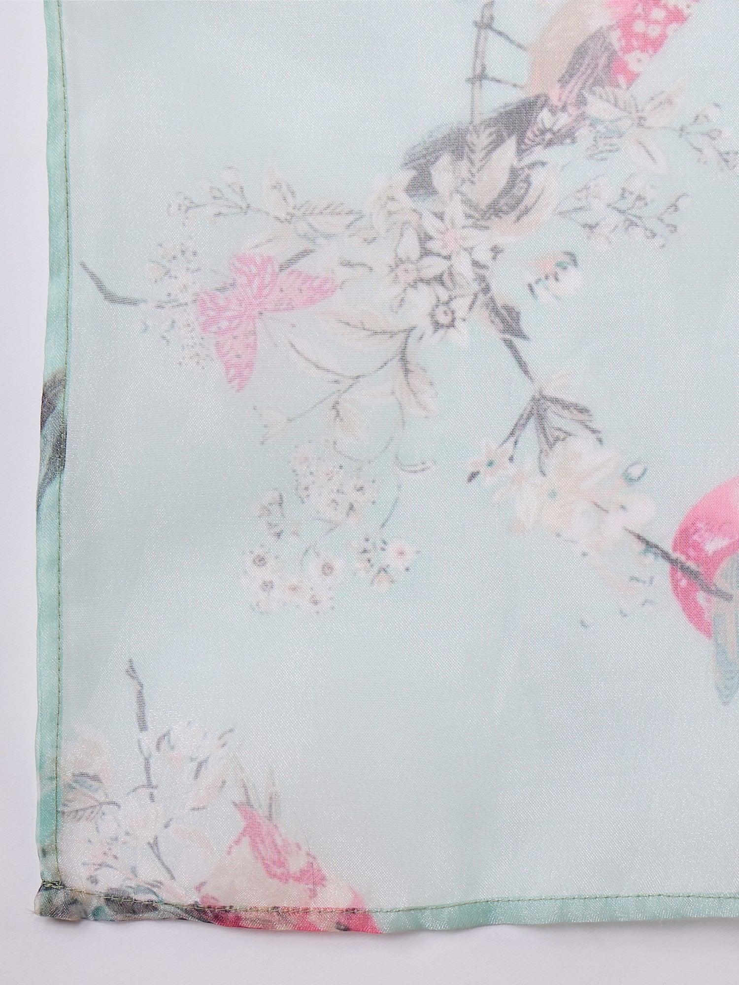 InWeave Teal Bird Print Organza Dupatta - Distacart