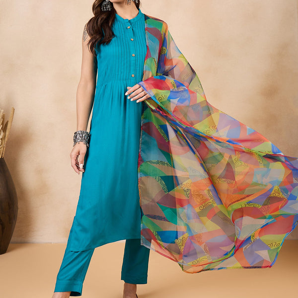 InWeave Green Big Abstract Print Organza Dupatta - Distacart