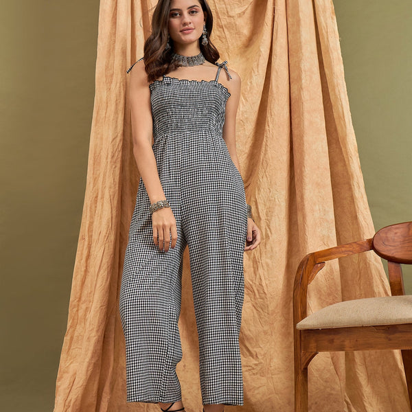InWeave Black Small Check Strappy Jumpsuit - Distacart