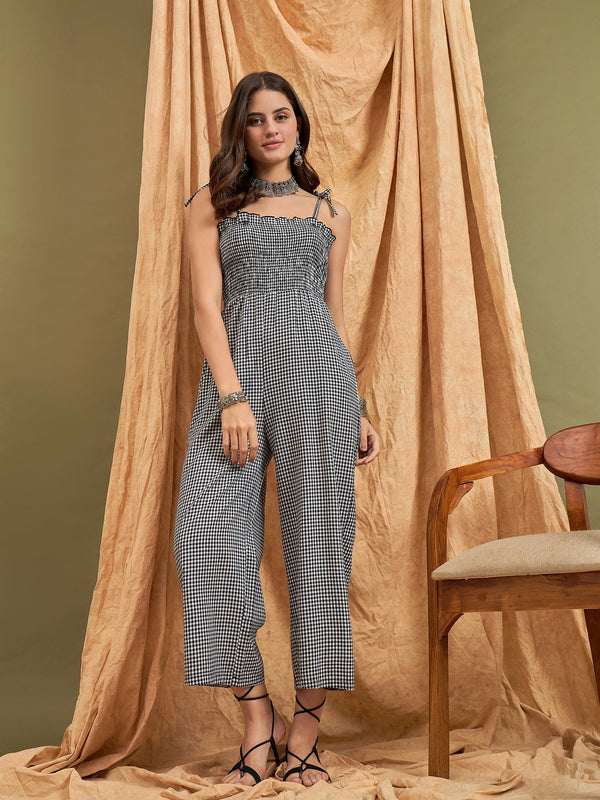 InWeave Black Small Check Strappy Jumpsuit