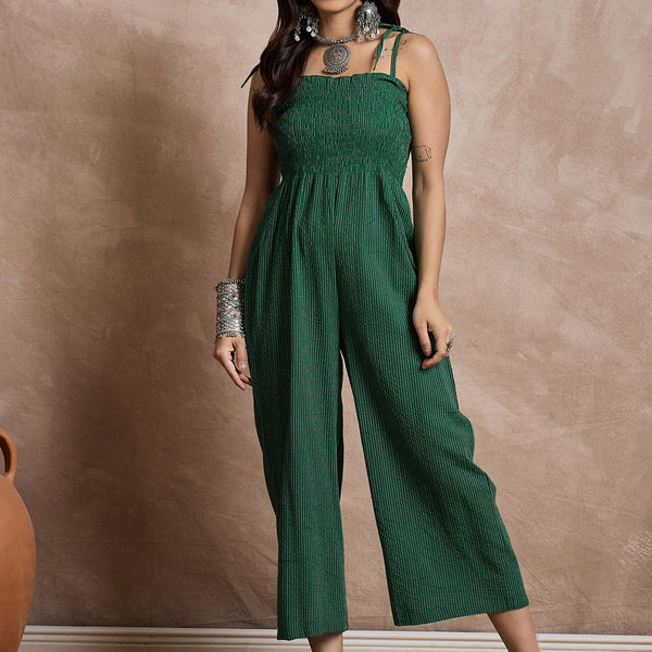 InWeave Green Kantha Strappy Jumpsuit - Distacart