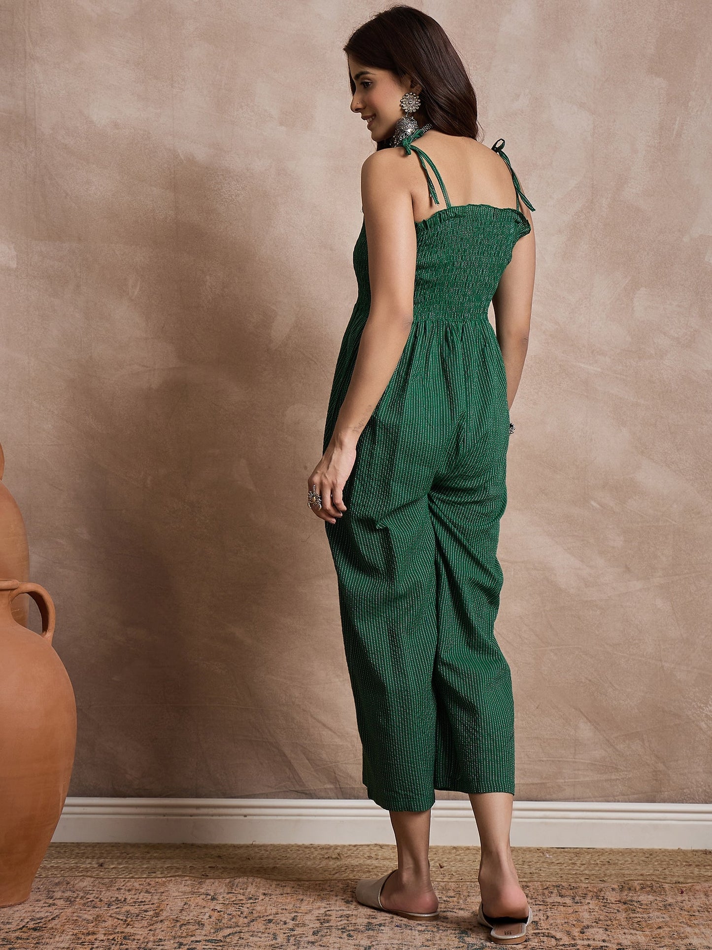 InWeave Green Kantha Strappy Jumpsuit - Distacart