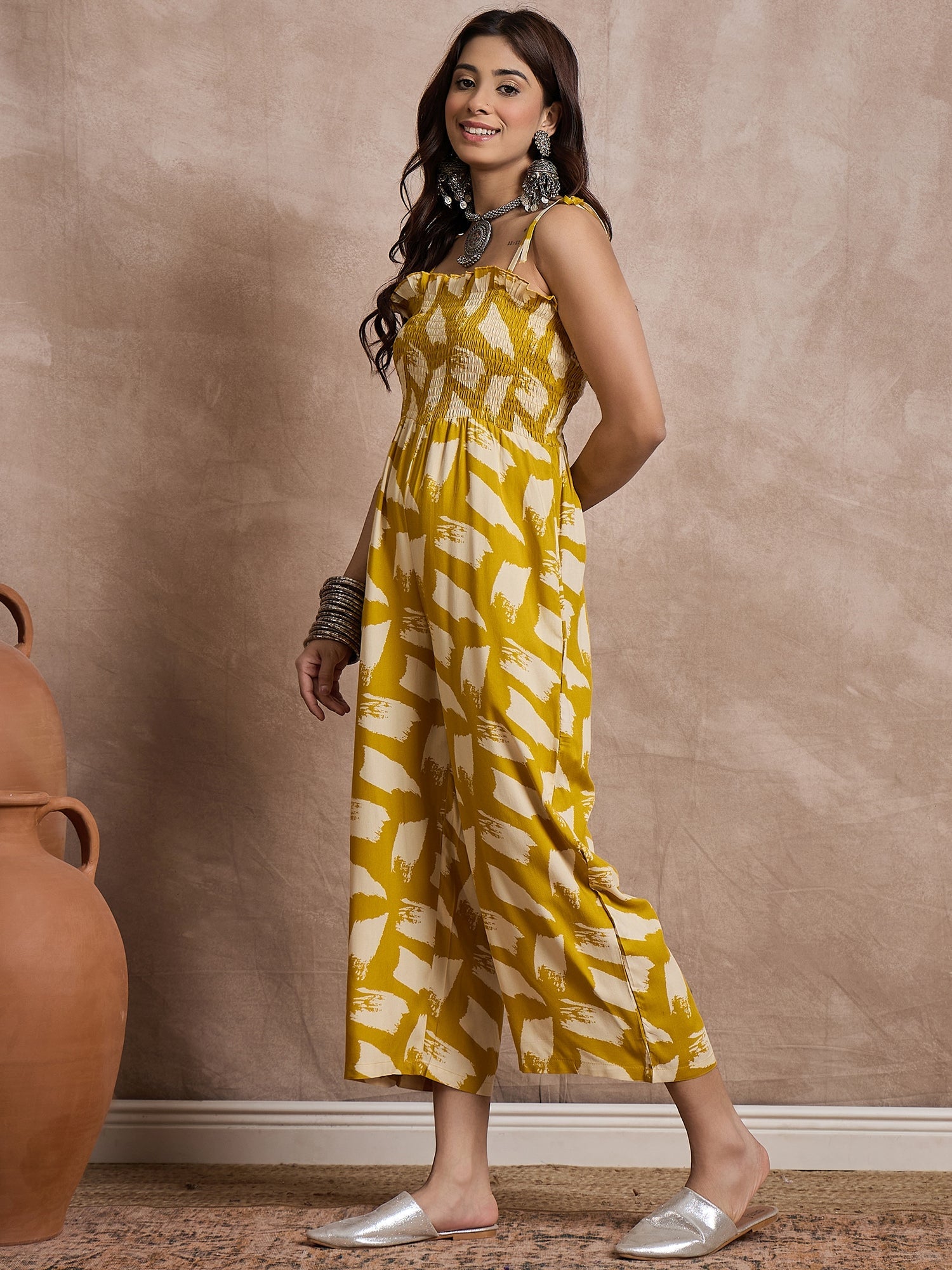 InWeave Honey Yellow Beige Strappy Jumpsuit - Distacart